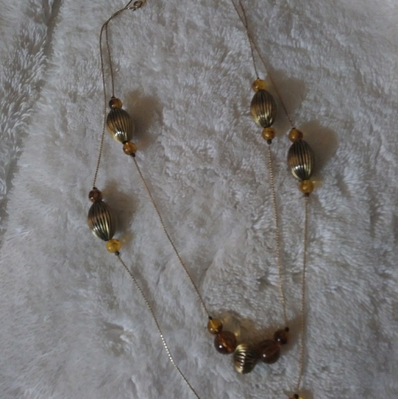 Beautiful Brass Necklace with Amber Stones🌷 - Picture 3 of 5